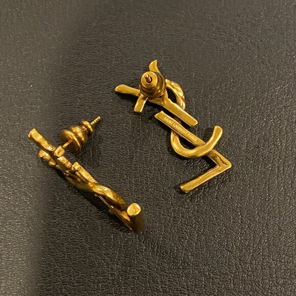 Vintage Gold Saint Laurent Logo Earrings - Picture 2 of 3